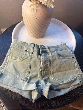 Altar'd State Light Sage Green Denim Shorts